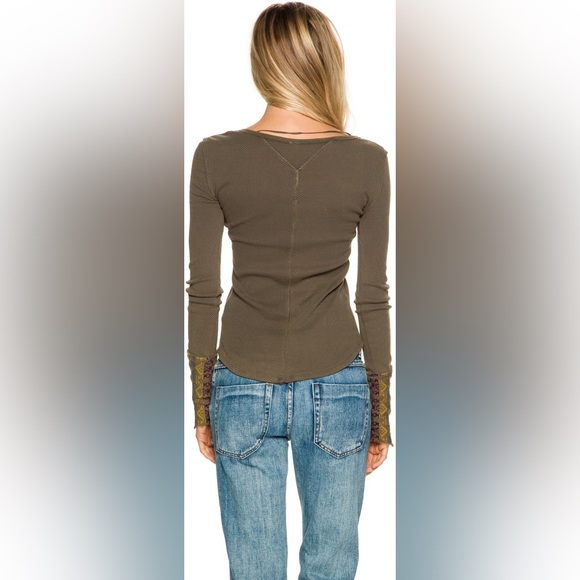 We the Free By Free People Art School Cuff Long Sleeve Thermal Top Green Size XS - Picture 4 of 12